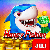 Happy Fishing arcade icon with a smiling cartoon fish